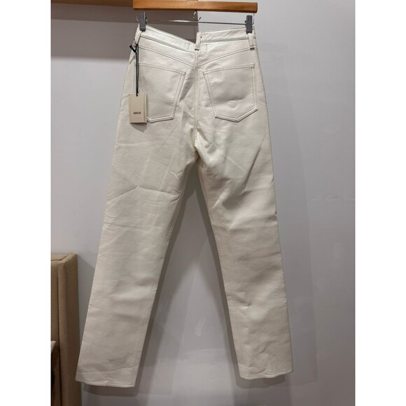 NWT AGOLDE Womens Sz 25 Lace White Leather Crisscross Waist Straight Pants Jeans - Picture 2 of 12